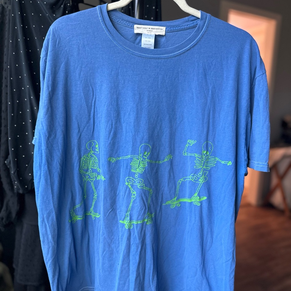 Urban Outfitters Vibrant Blue Skateboarding Skeleton Tee